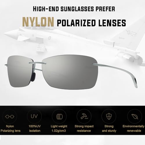 JULI Sports Sunglasses for Men Women Tr90 Rimless Frame for Running Fishing Golf Surf Driving MJ8010（Shiny Grey/Silver）