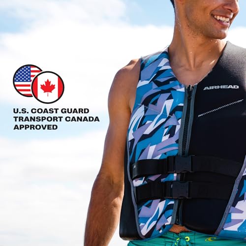 Adult Camo Neolite Flex Life Jacket - Blue Large USCG Approved Water Sports Vest