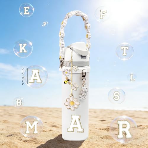 Personalized Flower Charm Set for Owala Bottles - White S Handle Strap