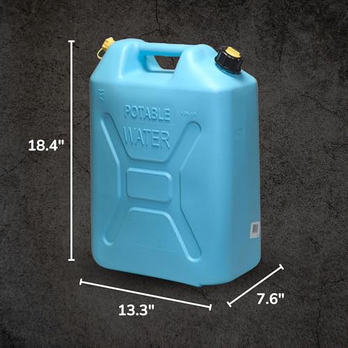 4 Pack Portable Water Jugs - 5 Gallon Food-Grade Plastic Emergency & Camping Container with Reversible Spout - Blue