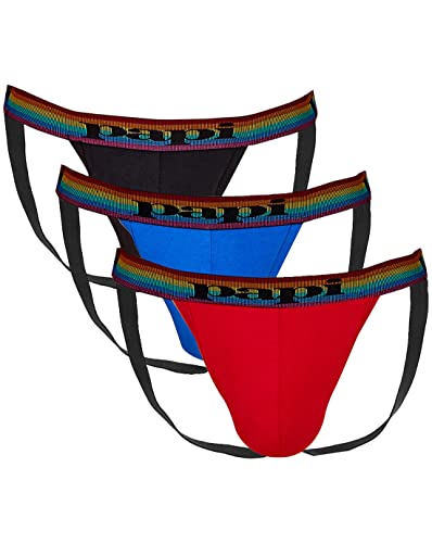Men's 3-Pack Breathable Athletic Supporter Jockstrap Underwear - Large Lychee Blue Black