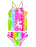 Girls' 2-Piece Bathing Suit with Briefs and UPF 50+ Sun Protection - Rainbow, 6-7 Years