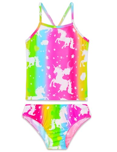 Girls' 2-Piece Bathing Suit with Briefs and UPF 50+ Sun Protection - Rainbow, 6-7 Years