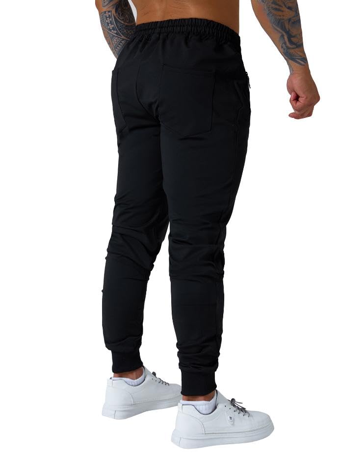 Men's Active Jogger Sweatpants with Zipper Pocket & Drawstring - Black, Large