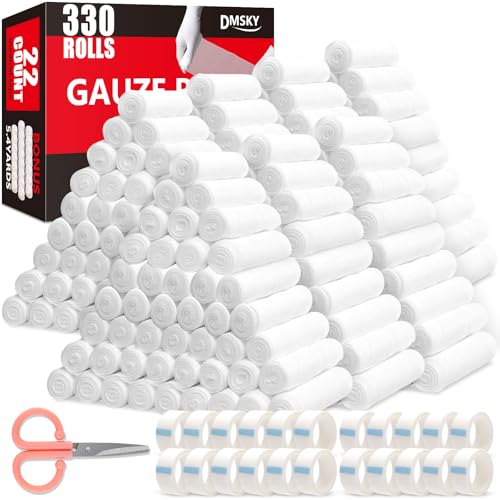 330 Pack Gauze Rolls - 4 in x 4.1 Yards, Individually Sealed, Non-Stick, Elastic Wound Dressings, First Aid Supplies