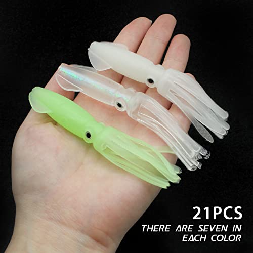 F-Glow Squid Lures 21pcs Soft Plastic Swimbaits for Freshwater & Saltwater Fishing