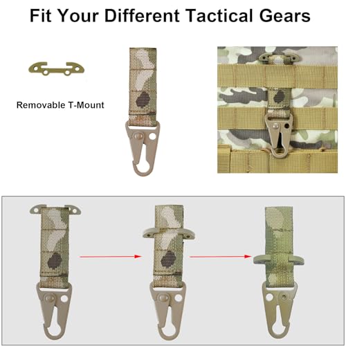 Multicam Tactical Gear Clip Set with MOLLE Webbing, HK Hook & Carabiner - 4PCS