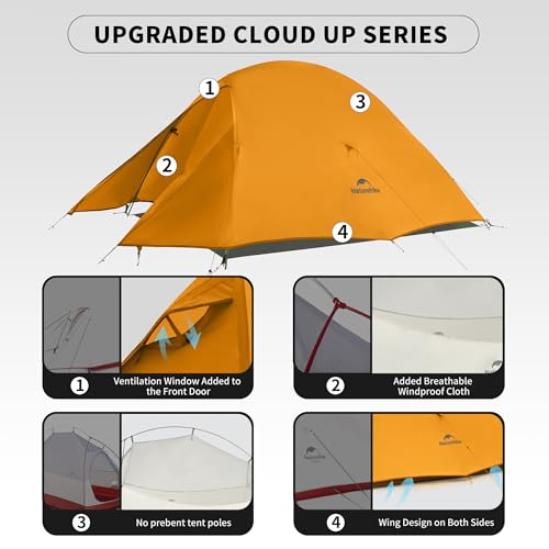 Naturehike Cloud-Up 1 Person Tent - Bright Orange Lightweight Waterproof Backpacking Tent