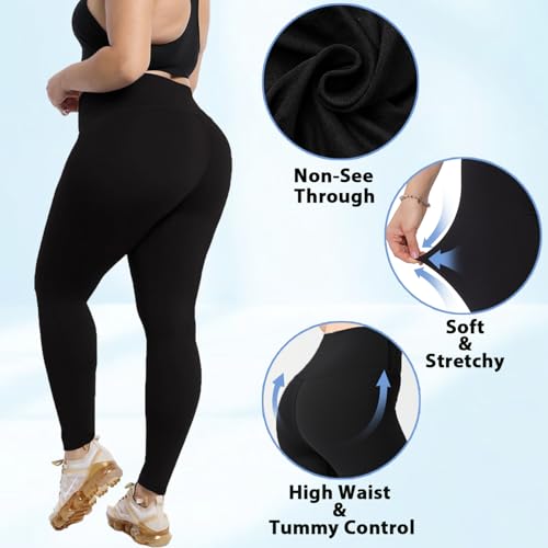 Plus Size Black Yoga Pants - 4X Tummy Control High Waist Leggings - Black & 4X
