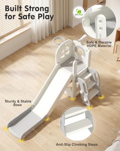 Babytronic Cream & Gray 6-in-1 Toddler Indoor & Outdoor Slide Playset for Kids 1-3