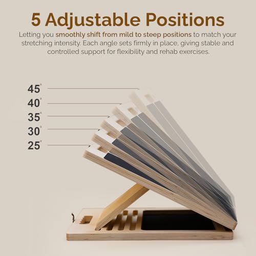 Portable Wooden Calf Stretch Board with Resistance Bands - Adjustable Incline