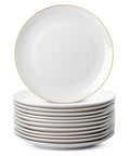 White Porcelain Dinner Plates Set of 12 - 10.5 inch Gold Rimmed, Classic Style