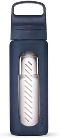 LifeStraw Go Series - Hand-Blown Glass Water Filter Bottle with Silicone Sleeve | 20oz Aegean Sea