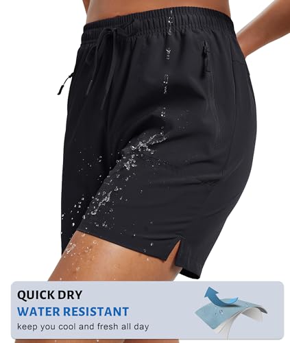 Women's 5 Inch Hiking Shorts - Medium Black UPF 50+ Quick Dry Athletic Summer Casual Pockets