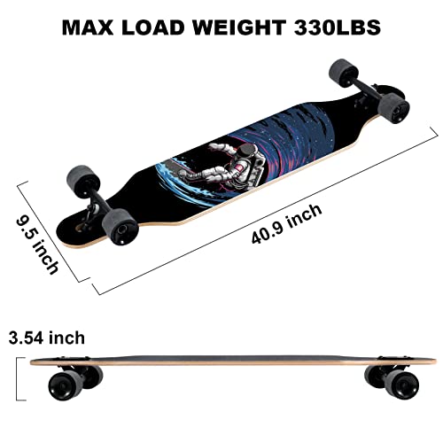 Spaceman Longboard Skateboard 41 Inch Drop Through Cruiser Complete with High-Speed Bearings & T-Tool