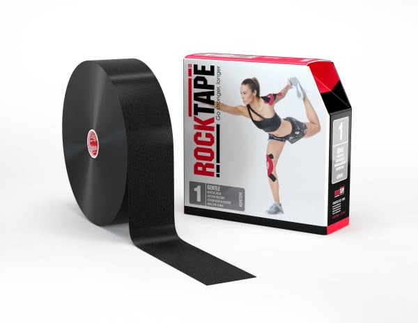 RockTape Uncut Bulk Kinesiology Tape - Black, Continuous Roll, Water-Resistant, 180% Stretch
