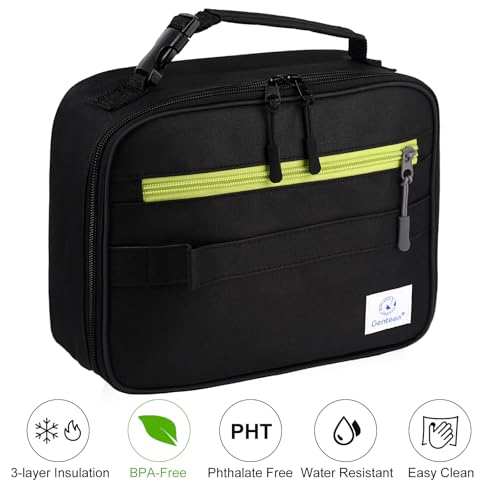 Kids Insulated Lunch Box Set - Blue & Black 2 Pack for School & Travel