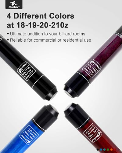 CUEBAR 4-Piece 58-Inch Pool Cue Set with Purple, Red, Blue, Black, 18-21Oz