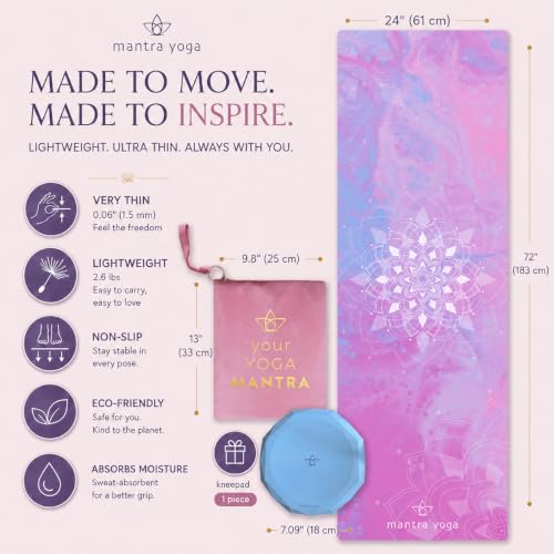Mantra Yoga Mandala Travel 1.5mm Foldable Yoga Mat with Knee Pad & Bag
