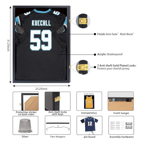 IHEIPYE Jersey Frame Display Case Shadow Box 2 Pack Black - Includes Gold Lock Variant