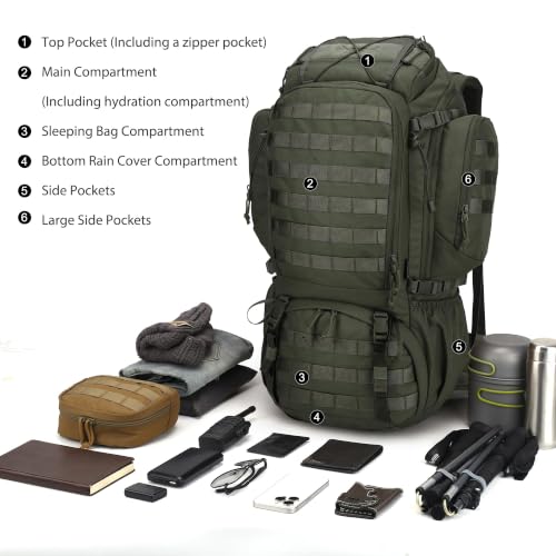 Mardingtop 50L Internal Frame Hiking Backpack - Ranger Green, Waterproof & Durable