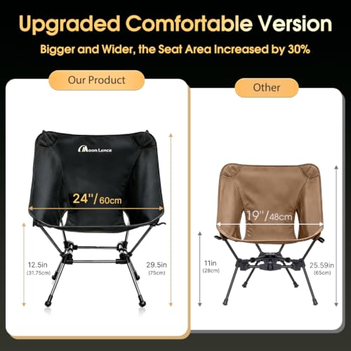 MOON LENCE Portable Camping Chair 2-Pack Black Ultralight Foldable Chair with 330Lbs Capacity