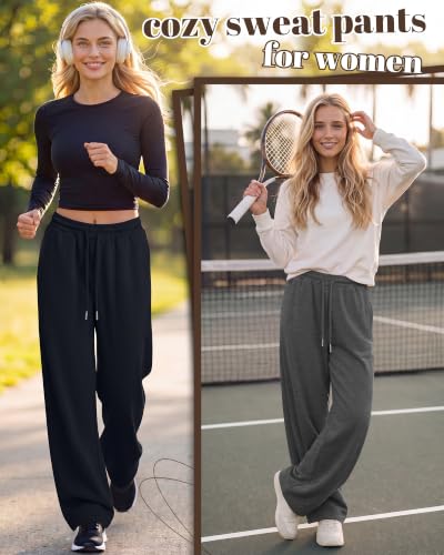 Women's Wide Leg Baggy Sweatpants with Pockets - Medium Navy Blue Gray Black