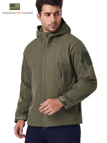 Men's Army Special Ops Tactical Softshell Jacket with Fleece Hoodie - Medium, Army Green