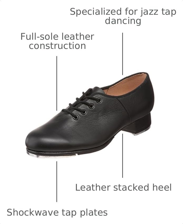 Kids Jazz Tap Shoes - Little Kid Black Leather Dance Shoes (Size 4-8) - Wide Fit