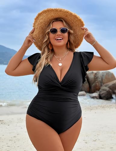 Blooming Jelly Tummy Control One Piece Swimsuit for Women Large Black - Bathing Suit