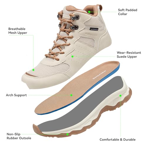 Women's Waterproof Hiking Boots - Lightweight Non-Slip Outdoor Footwear Beige 9