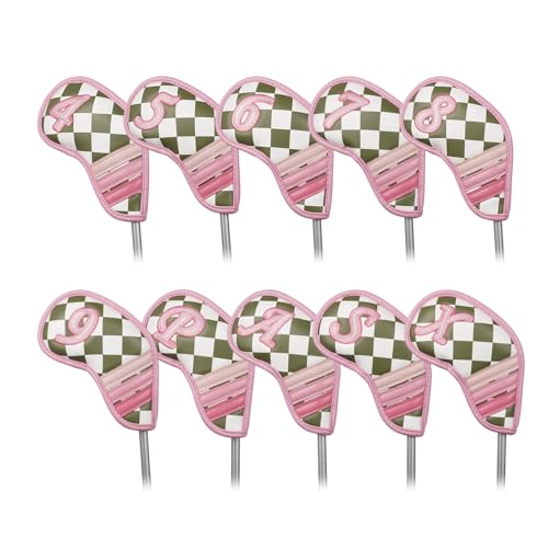 Craftsman Golf Club Cover Set for Driver, Fairway, Hybrid, Putter - Iron Headcovers 11pcs Pink Embroidery