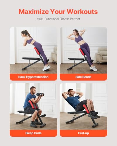 VEVOR Adjustable Foldable Roman Chair Hyperextension Bench for Full Body Workout - Black+Red, 330LB Capacity