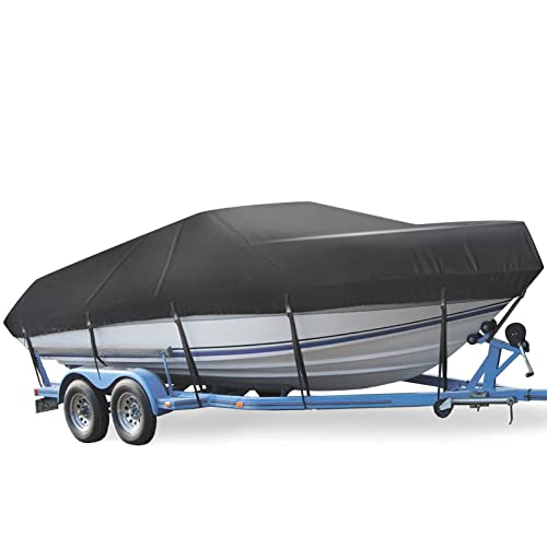 Heavy Duty Waterproof Boat Cover for 17-19ft Trailers - Black, Up to 96-Inch Beam