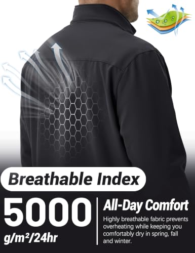 Men's Lightweight Softshell Waterproof Fleece Windbreaker Jacket - Small, Black