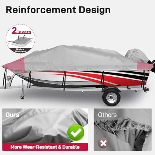 Heavy Duty Waterproof Boat Cover 14-16 ft with Windproof Straps - Grey