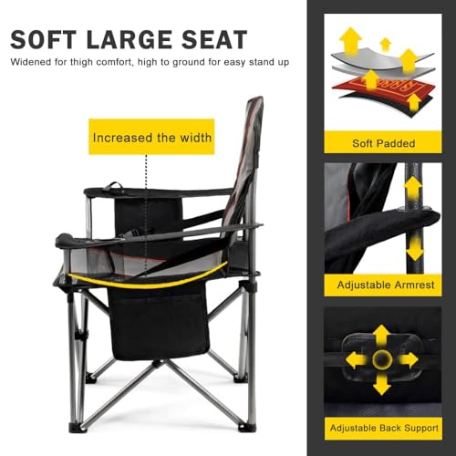 FAIR WIND 2-Pack Heavy Duty Oversized Camping Chairs for Adults - Black Twin Pack