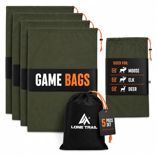 Lone Trail Elk Game Bags 5 Pack - Breathable Ripstop Hunting Meat Storage