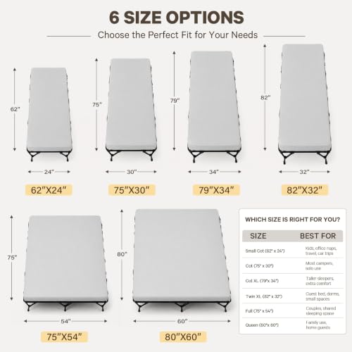 CYMULA Memory Foam Camping Cot Pad 2 Inch Queen Size Foldable Travel Mattress