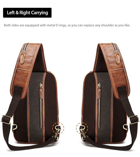 LANNSYNE Leather Sling Bag for Men - Crossbody Chest Pack Fits 10.5" iPad - Orange