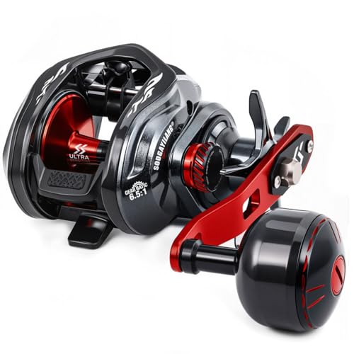 Sougayilang Baitcasting Reel 7.0:1 Gear Ratio, Right Hand 400 Size, Saltwater Power