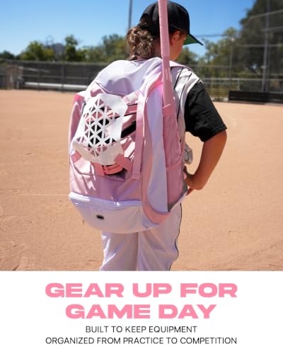 Youth Baseball & Softball Bag Backpack with Helmet Holder - Pink