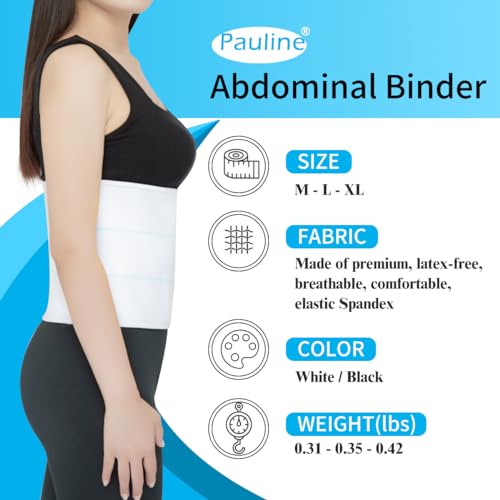 Pauline Abdominal Binder Post Surgery Support Belt - White / M / 30-45 Inches