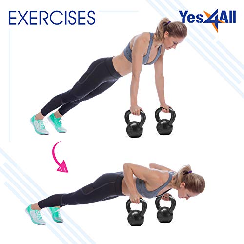Yes4All Cast Iron Kettlebell Set 20-25 lbs, Flat Bottom & Wide Handle, Home Gym