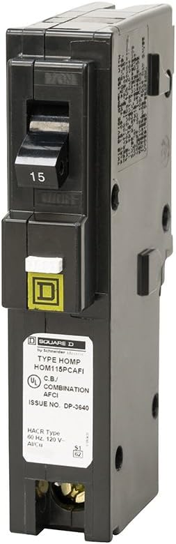 15 Amp CAFCI/GFCI Plug-On-Neutral Single-Pole Breaker for Homeline - 120V, 10kA (HOM115PCAFIC) Variation: Breaker, 15-Amp