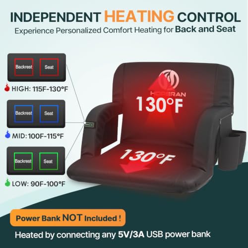 HOPERAN Black 21-Inch Heated Stadium Seat with Back Support & Dual Control
