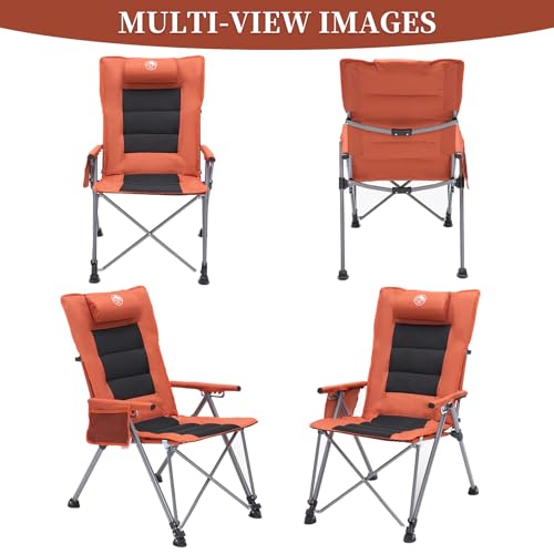 LUBEDCY Orange Folding Reclining Camping Chair with Footrest, 5-Position Adjustable Lounge Chair, Heavy Duty, Portable Outdoor Seat