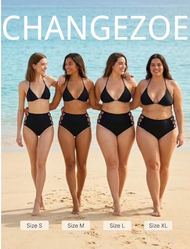 Women's High Waist Bikini Bottoms Tummy Control Strappy Sides XX-Large Black