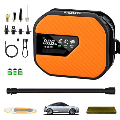 Steelite Portable Electric Paddle Board Pump Yellow 50PSI High Pressure SUP Inflator