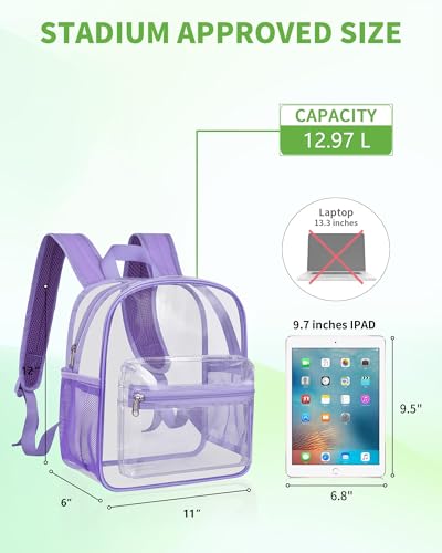 Purple Clear Stadium Backpack 12x11x6 Inches Approved for Security